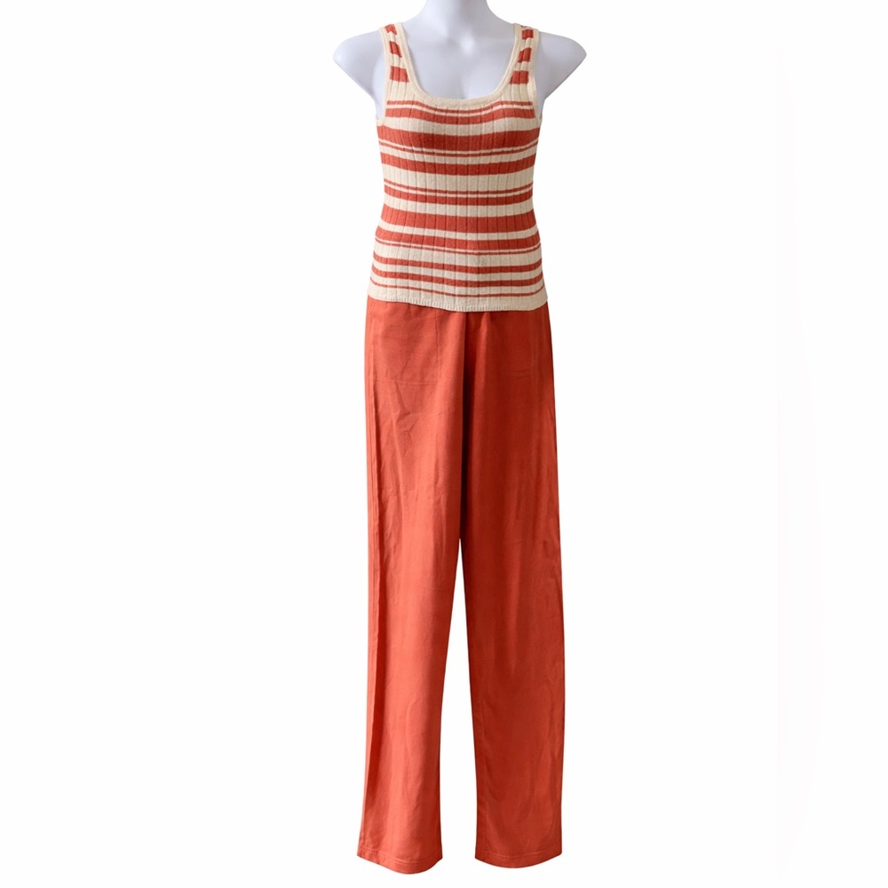 The Earth Collection Silk Cotton Striped Tank & Wide Leg Pant Set Size L